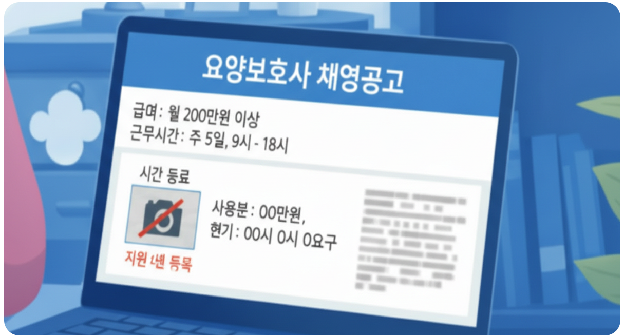 요양보호사 채용공고 화면 일러스트